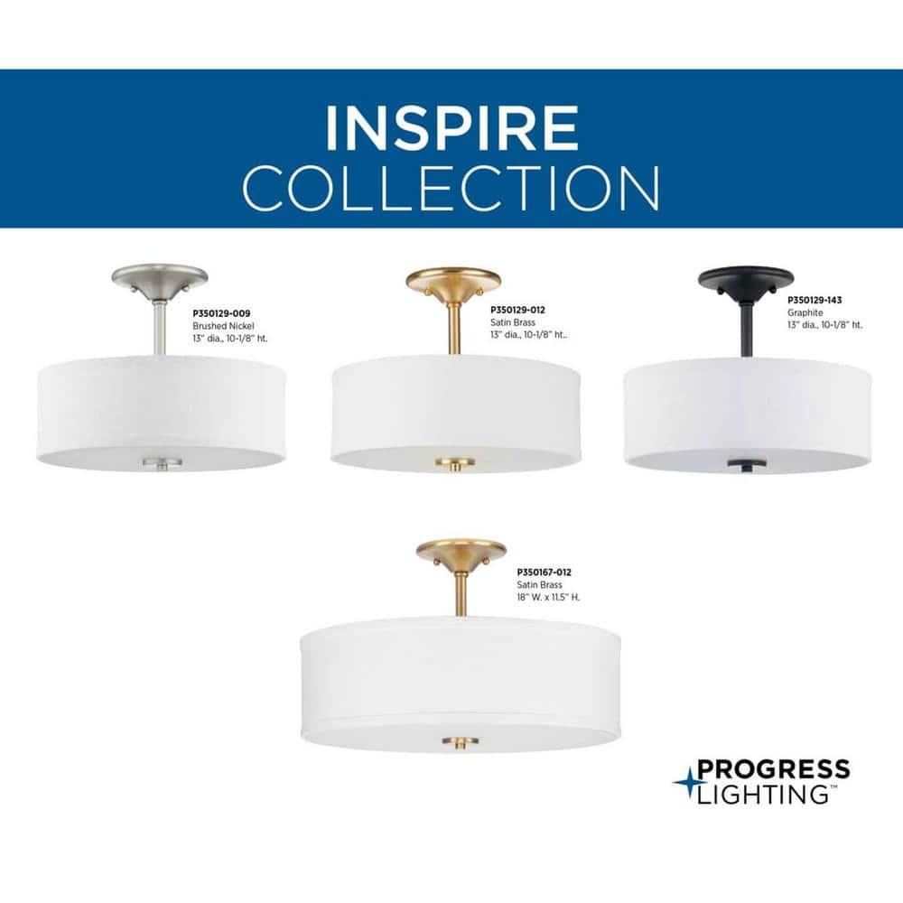 Progress Lighting, Inspire Collection, 3-Light Semi-Flush Mount, Satin Brass, Summer Linen Shade
