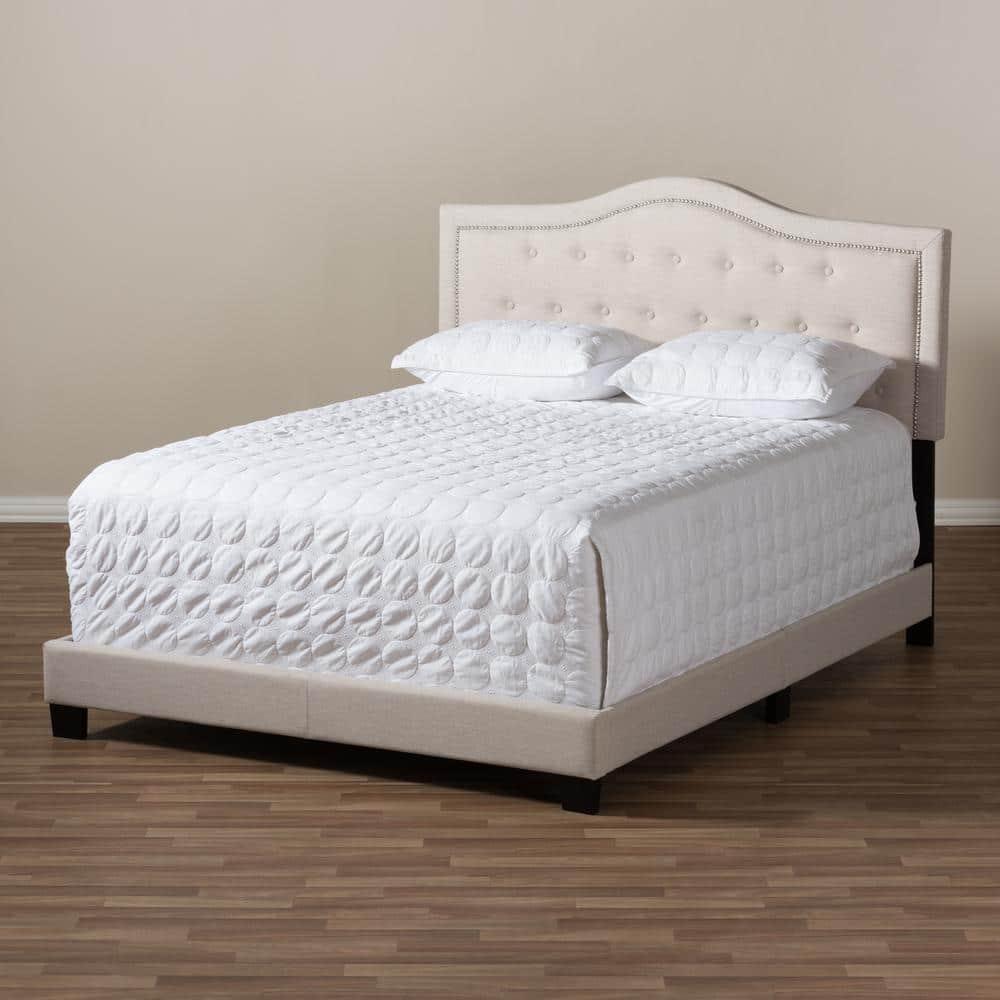 King Emerson Modern and Contemporary Fabric Upholstered Bed Light Beige - Baxton Studio