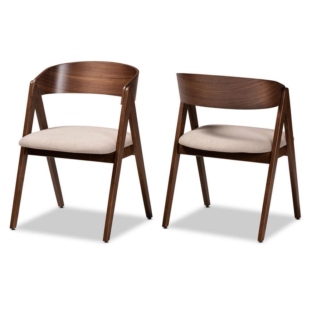 2pc Danton Fabric Upholstered Wood Dining Chair Set Beige/Walnut Brown - Baxton Studio