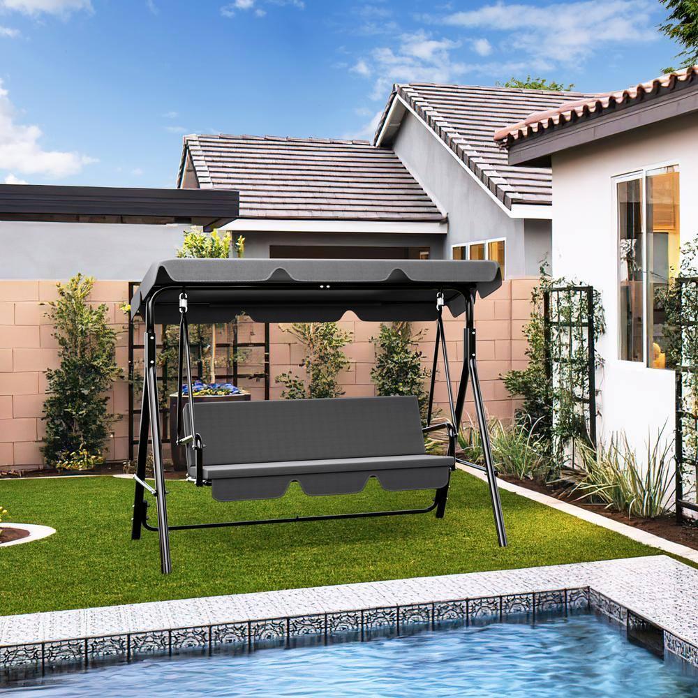 Costway Outdoor Patio Swing Canopy 3 Person Canopy Swing Chair Patio Hammock Black