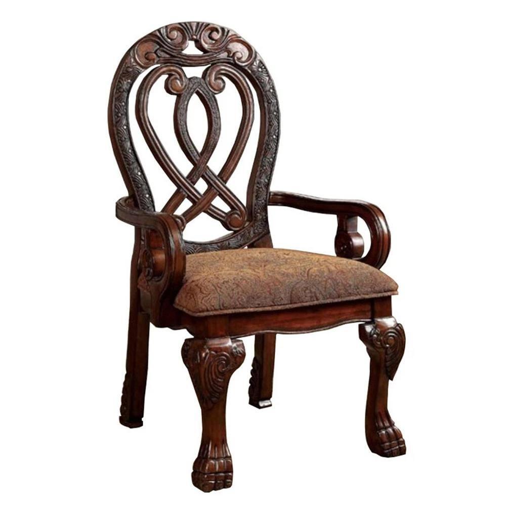 Benzara Wyndmere Traditional Arm Chair, Cherry Finish, Set of 2