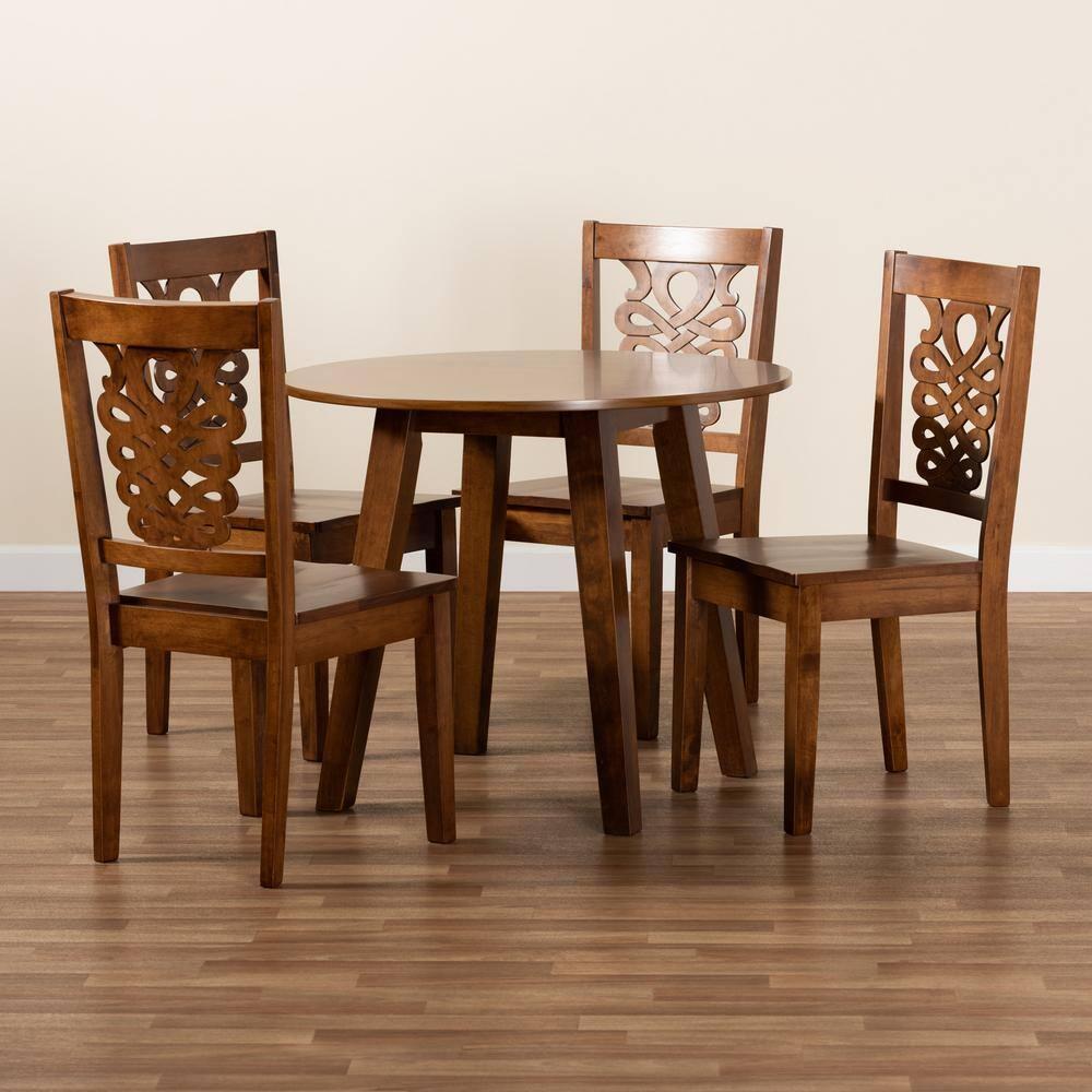 Baxton Studio Mina Modern and Contemporary Transitional Walnut Brown Finished Wood 5-Piece Dining Set
