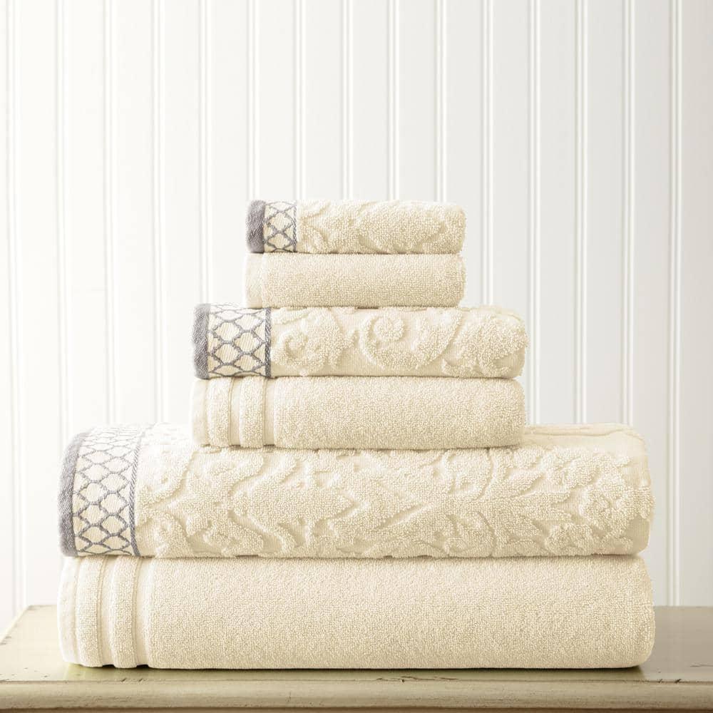 Modern Threads Modern Threads 6-Piece Damask Jacquard/Solid Ultra Soft 550GSM 100% Combed Cotton Towel Set with Embellished Borders