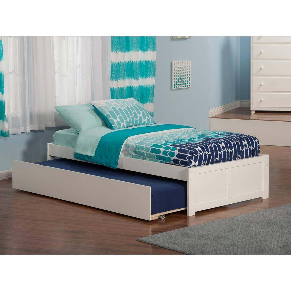 Concord Twin Extra Long Bed with Footboard and Twin Extra Long Trundle in White