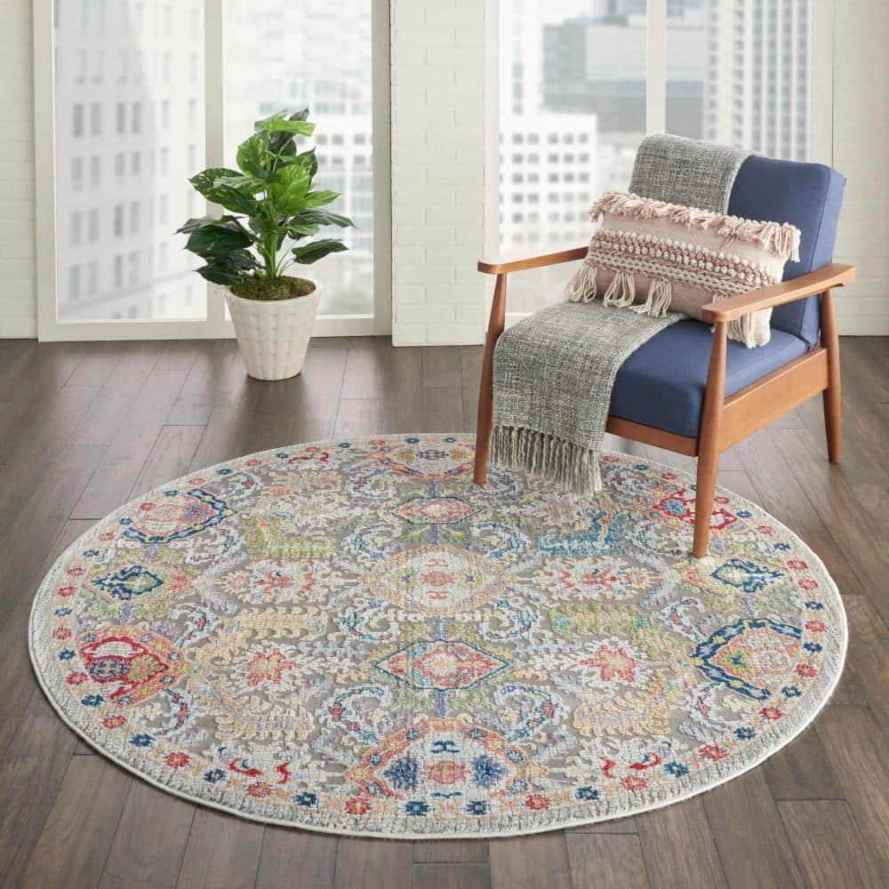 Nourison Global Vintage Traditional Bordered Indoor Area Rug Grey/Multicolor 6' x Round