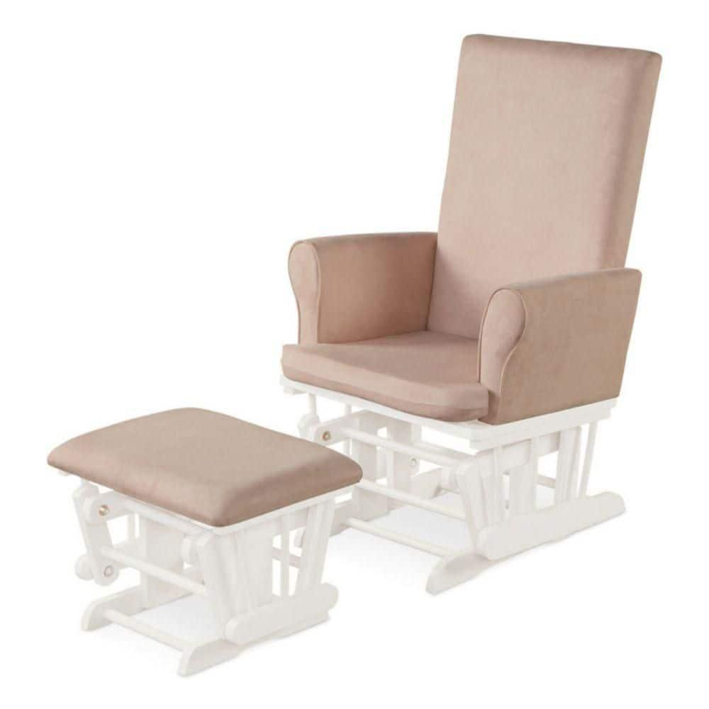 Costway Baby Nursery Relax Rocker Rocking Chair Glider & Ottoman Set w/Cushion Pink