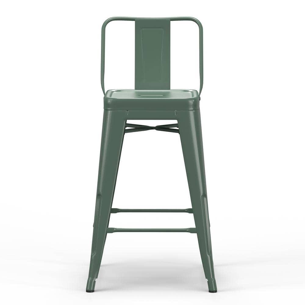 Simpli Home Rayne Metal Industrial Stool with Curved Back, Cross-Brace, and Footrest