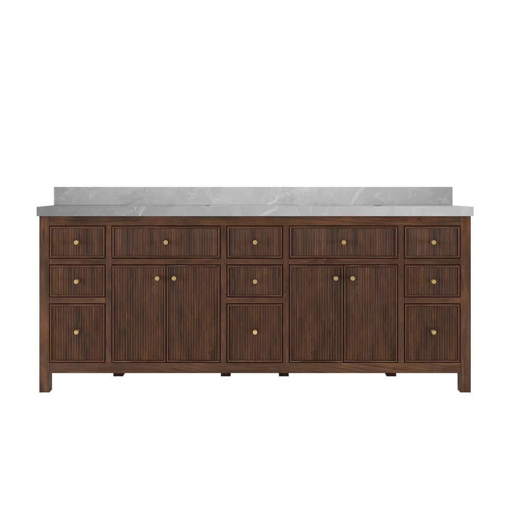 Willow Collections Sonoma 84 In. W X 22 In. D Double Sink Bathroom Vanity In Dark Walnut With Cove Edge White