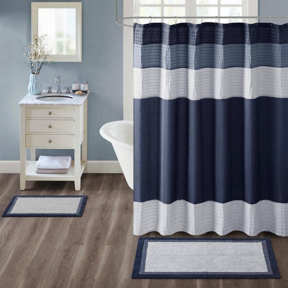 Navy and White Cotton Tufted Bath Rug Set