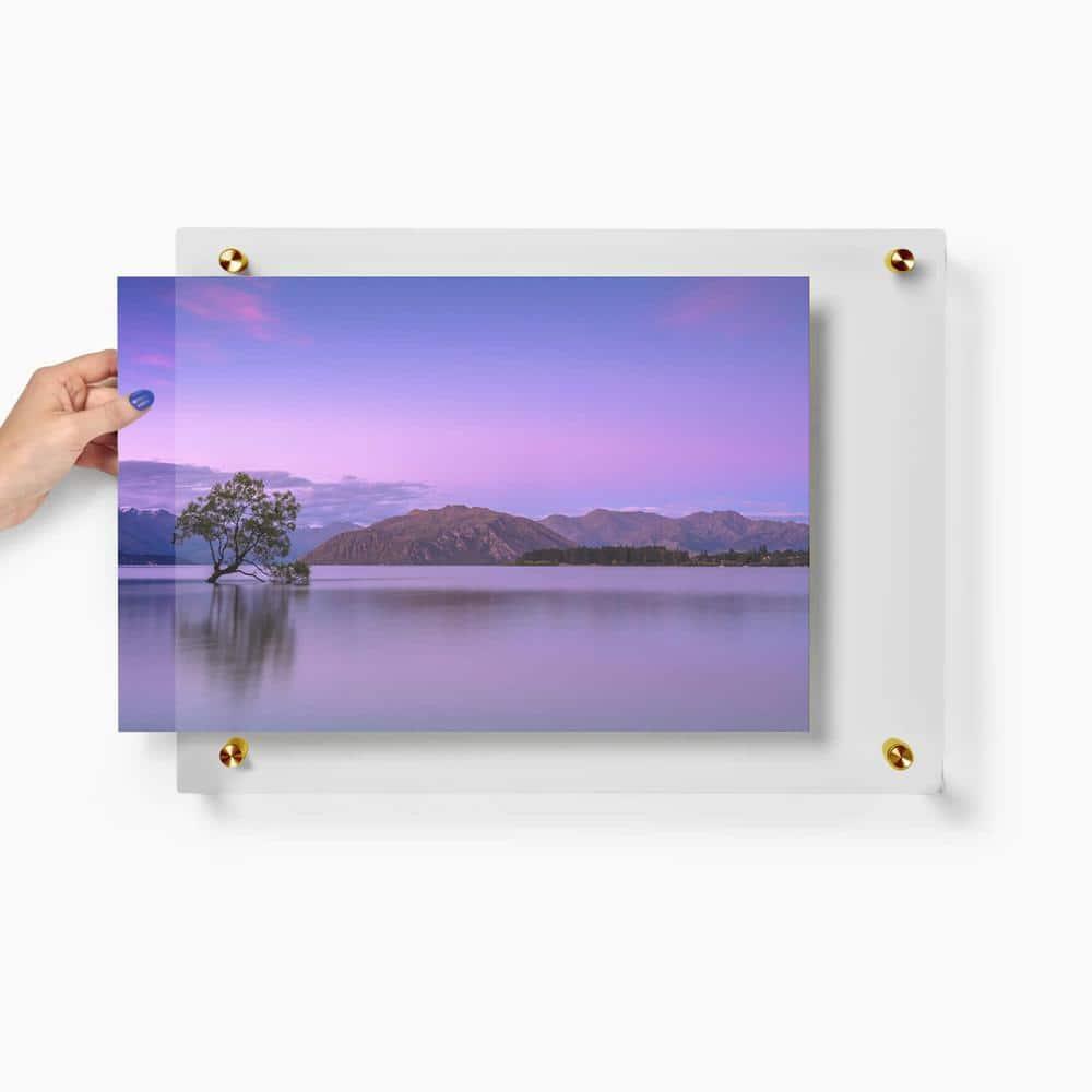 Acrylic Floating Frame 27x39, for Photo up to 24x36 inches - Gold Wall mount standoffs with Magnets
