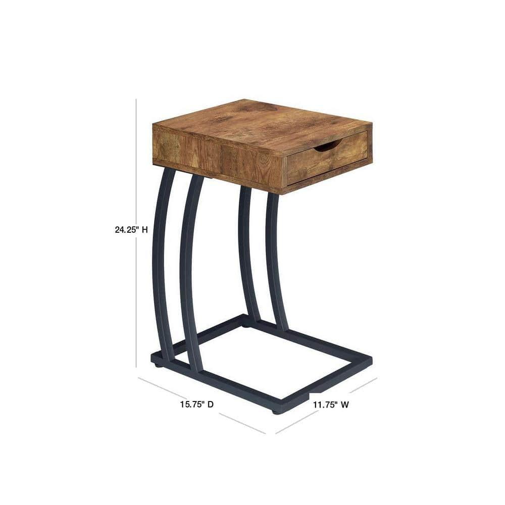 SQFHV Contemporary Wood End Table w/ 2 Power Outlets & USB Ports in Nutmeg