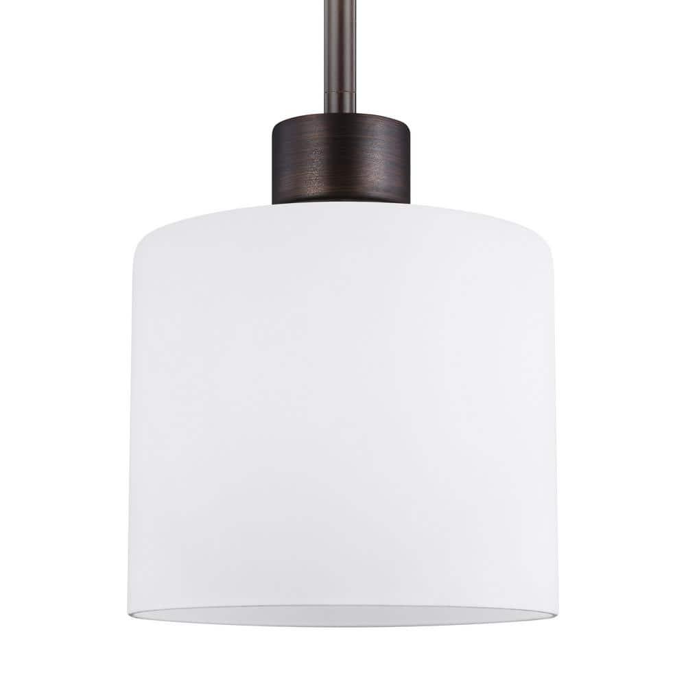 Generation Lighting Canfield 1 -Light Bronze Modern/contemporary Etched glass Cylinder Mini Outdoor Hanging Pendant light
