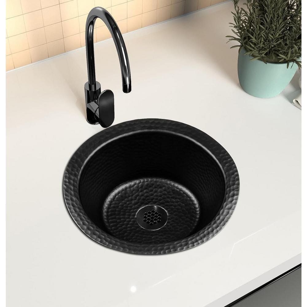 Monarch Abode 19196 Aluminum Hand Hammered Essex Dual Mount Single Bowl Bar Prep Sink 12", Black