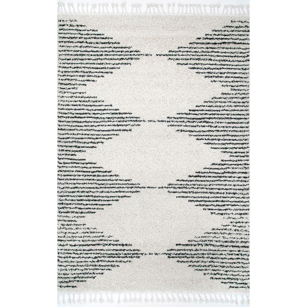 Nuloom Bria Trellis 4 Round Accent Shag Indoor Area Rug for Living Room Bedroom Dining Room Nursery Entryway, Off White/Charcoal