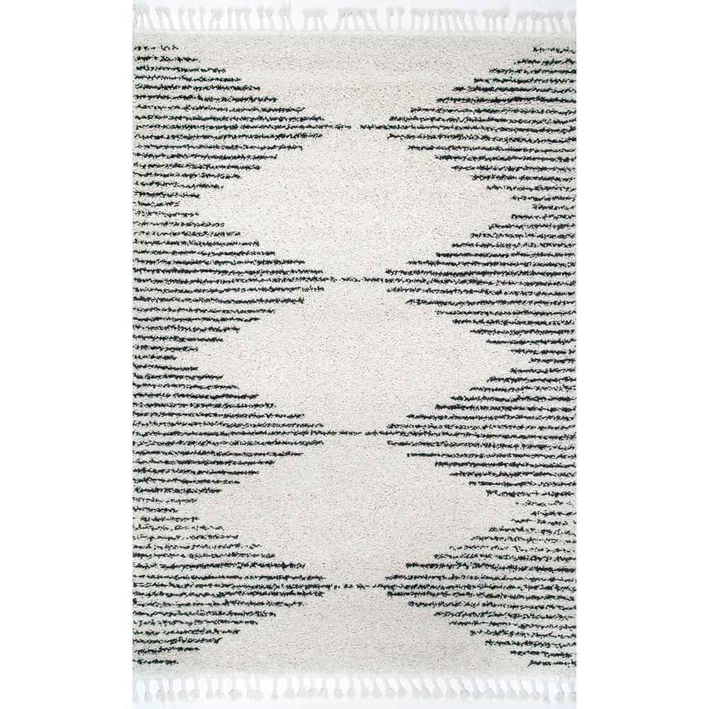 Nuloom Bria Trellis 10 Square Shag Indoor Area Rug for Living Room Bedroom Dining Room Nursery, Off White/Charcoal