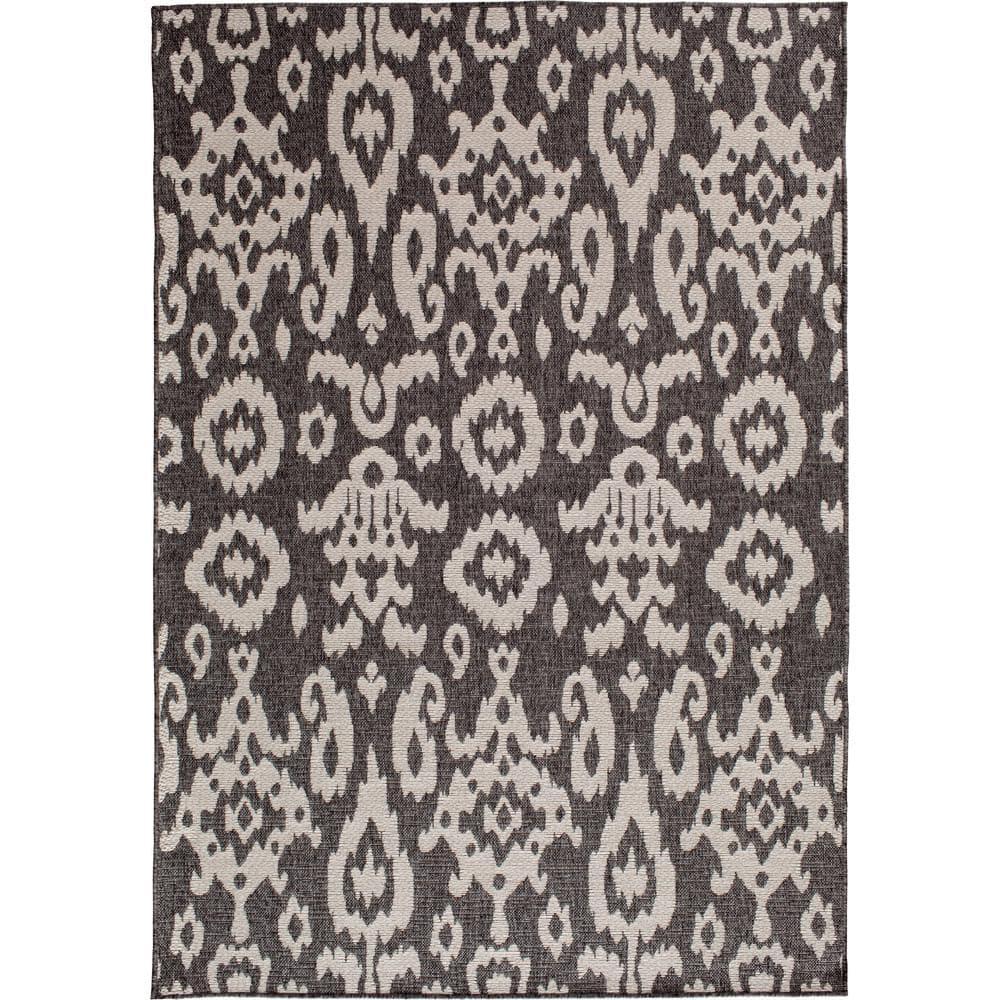 Loomaknoti New Zealand Tk 5' x 7' Ikat Indoor/Outdoor Area Rug , Gray