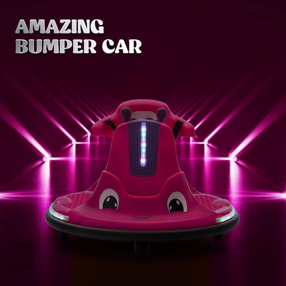 iRerts Ride on Toys for Toddlers, 12V Bumper Car for Kids Ages 2-5 Gifts, Ride on Cars with Remote Control, Bluetooth, MP3 Music, Light Belt, Rose Red