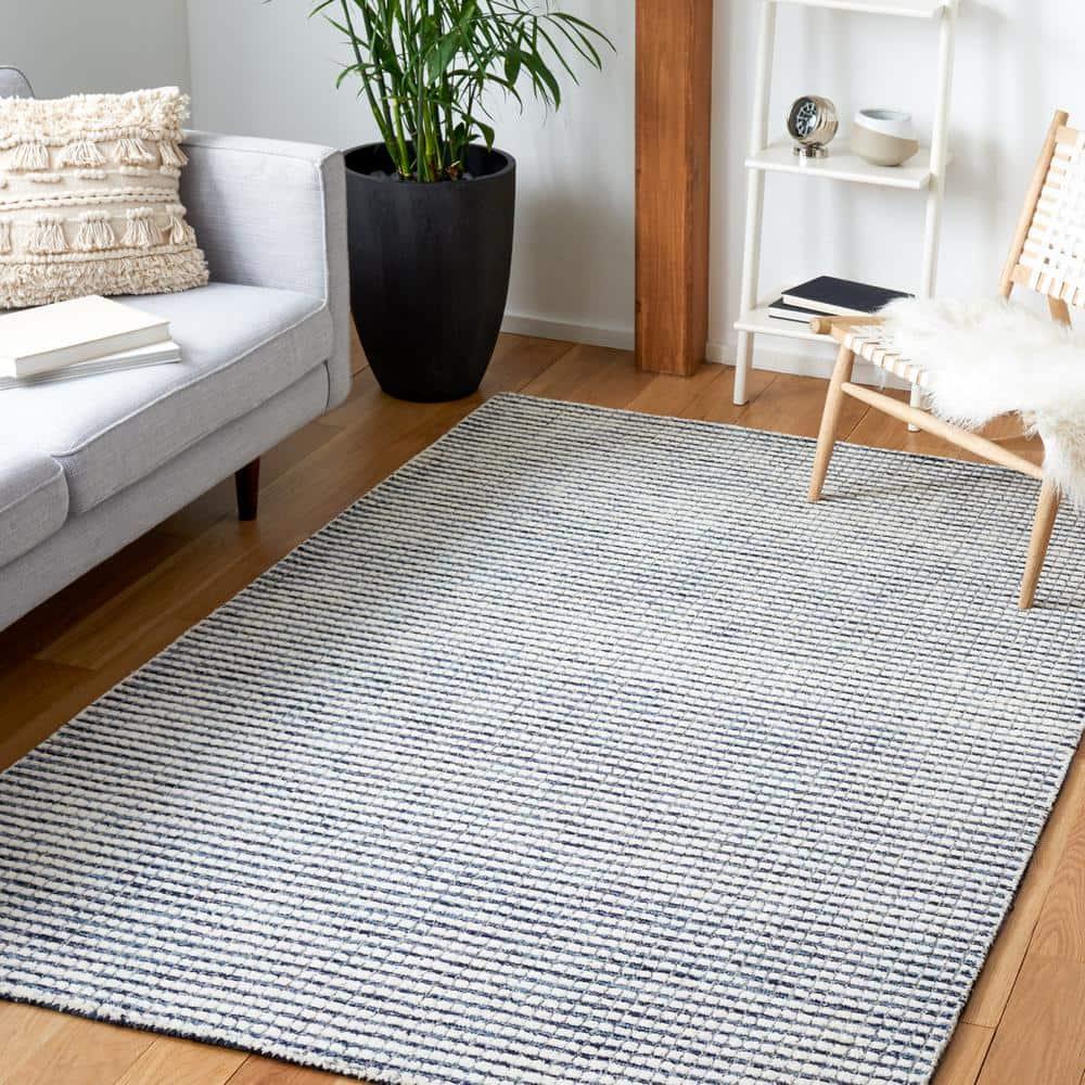 SAFAVIEH Abstract Stephanie Plaid Wool Area Rug, Blue/Ivory, 6' x 6' Square