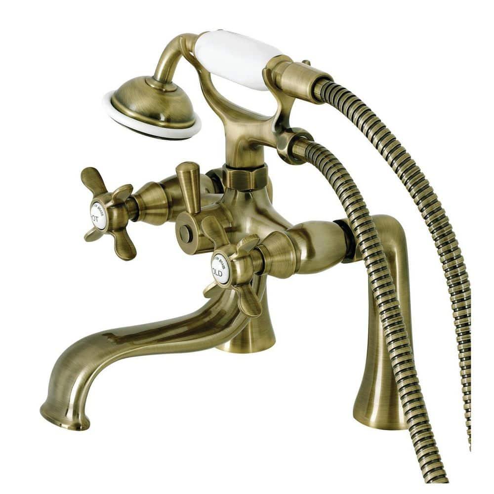 Kingston Brass Kingston Three-Handle 2-Hole Deck Mount Clawfoot Tub Faucet with Hand Shower