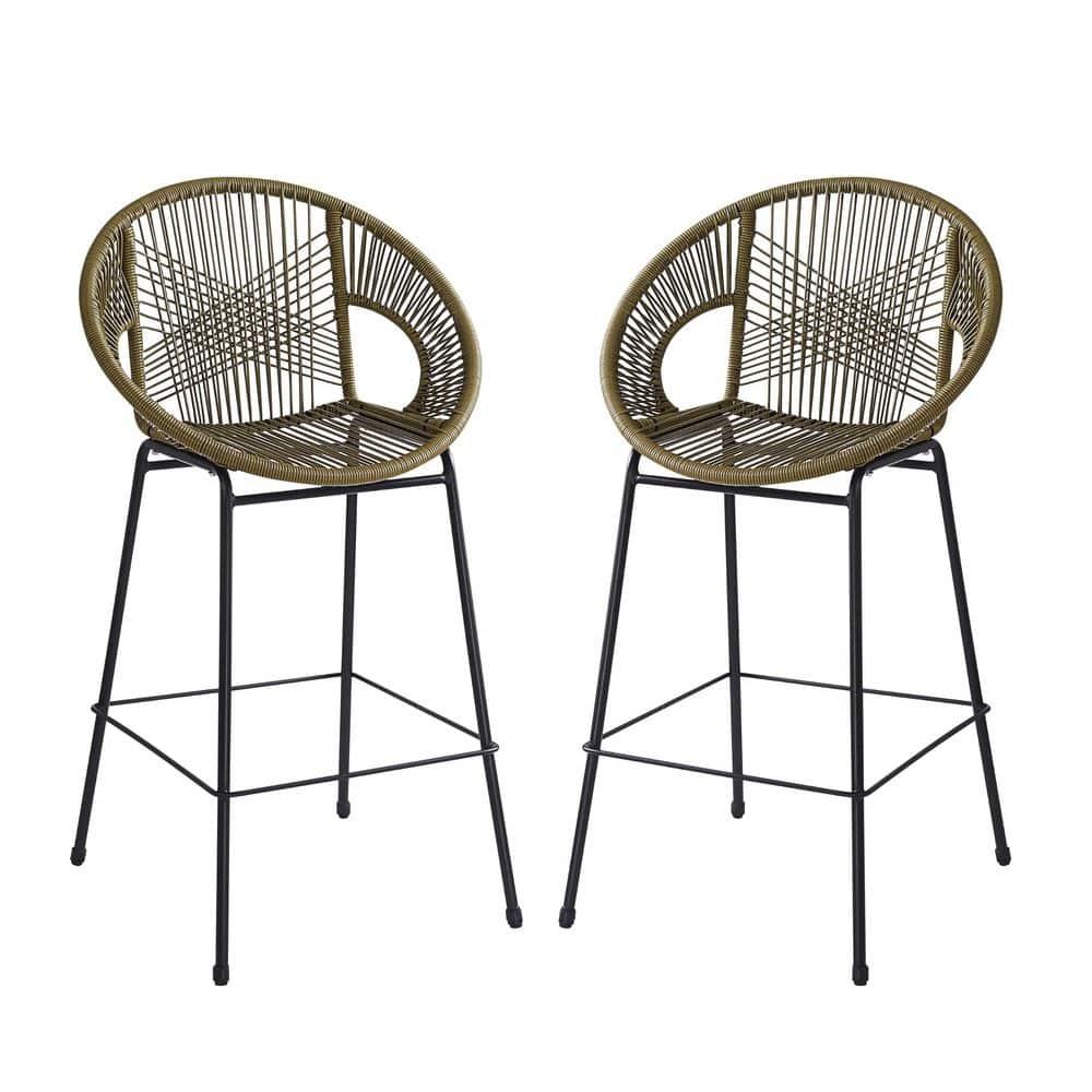 Christopher Knight Home Gwyneth Outdoor Modern Iron and Rattan Bar Stools (Set of 2), Green