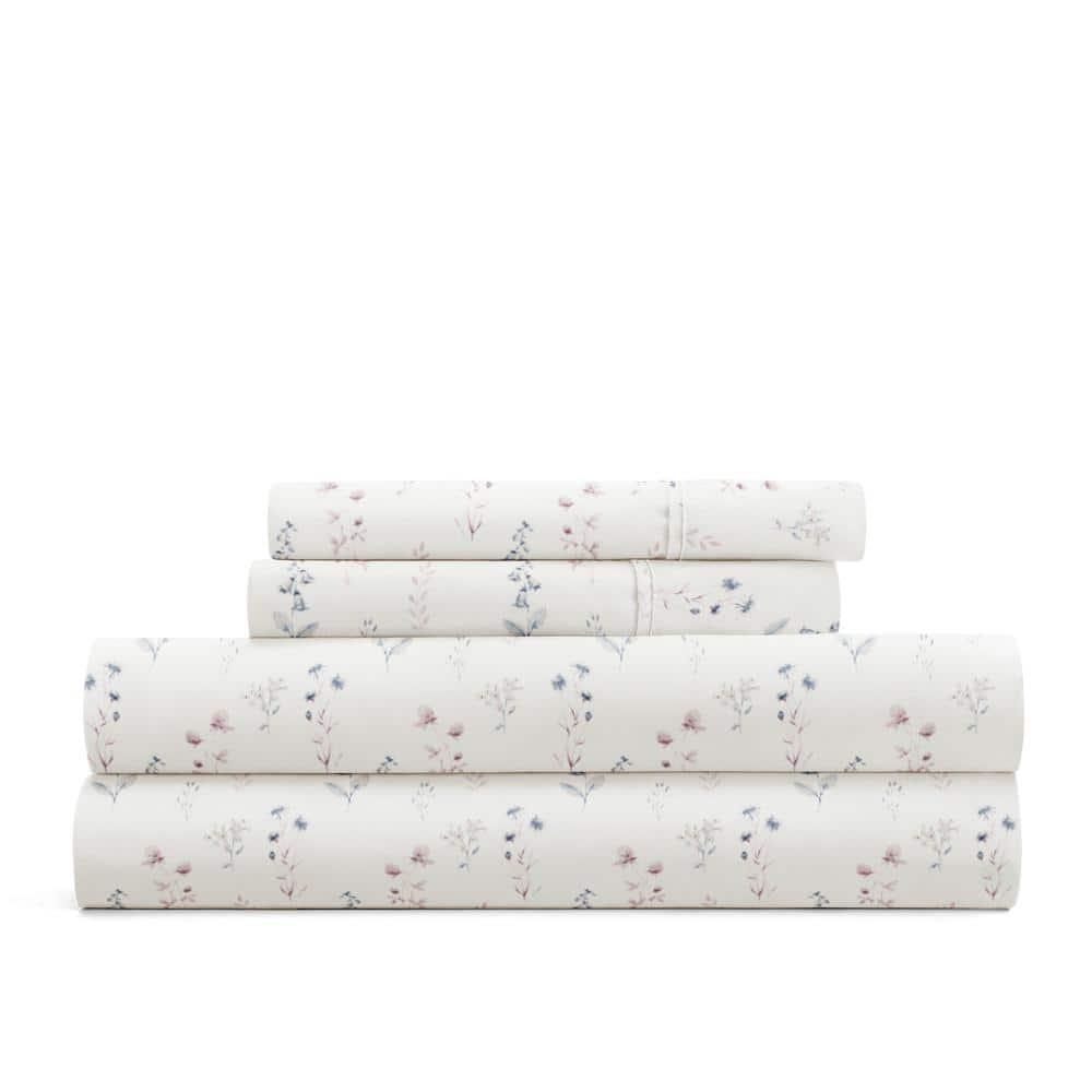 4 Piece Sheet Set Patterned Microfiber Ultra Soft Bedding in Floral Dream