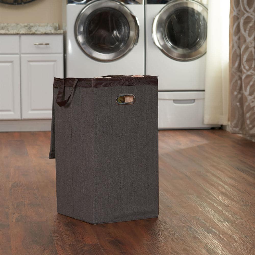 Household Essentials Collapsible Laundry Hamper Gray/Brown: Slim Clothes Hamper with Lid, Removable Liner, Magnetic Closure