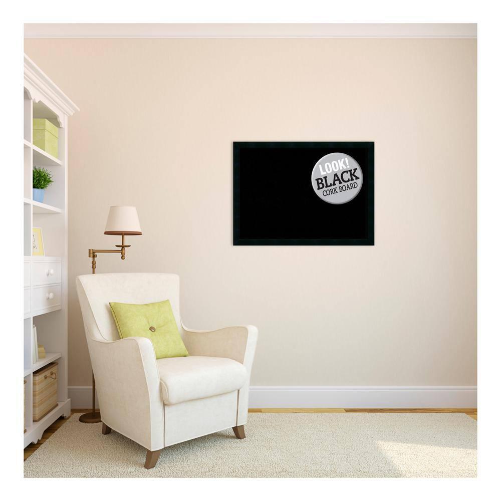 Amanti Art Black Cork Board Wood Framed Mezzanotte Black Bulletin Board 30 in. x 22 in.