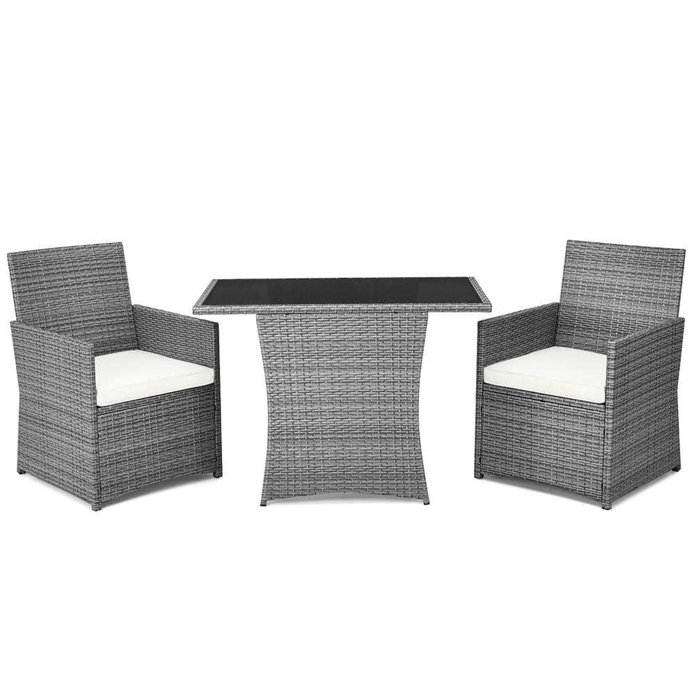 Canddidliike 3 Pieces Patio PE Rattan Furniture Set with 2 Ergonomic Chairs , Space-Saving Outdoor Conversation Set with Cushioned Armrest Sofa, Patio Bistro Set for Outdoor, White