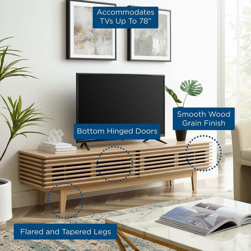 Render TV Stand for TVs up to 80" Brown - Modway: Mid-Century Modern, Adjustable Shelves, Cable Management