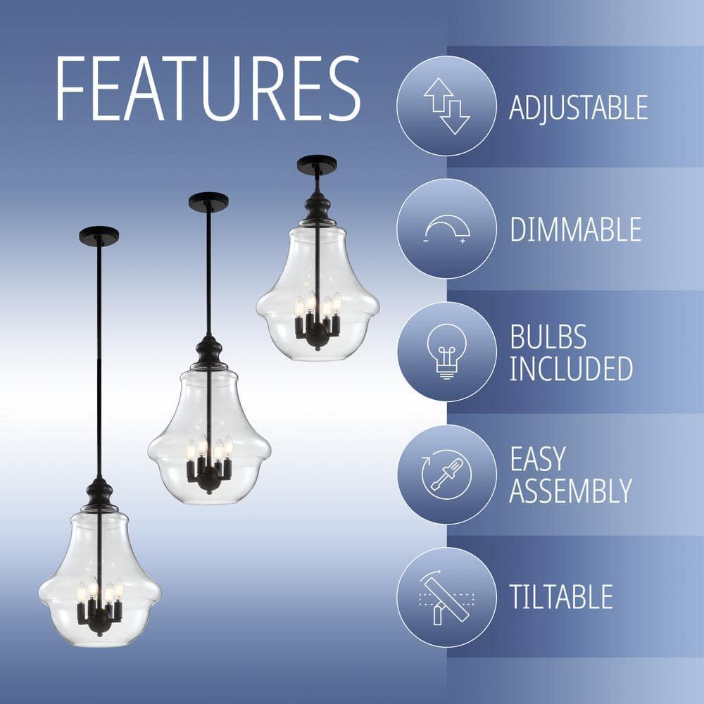 Adam 16" Adjustable Metal/Glass LED Pendant, Oil Rubbed Bronze