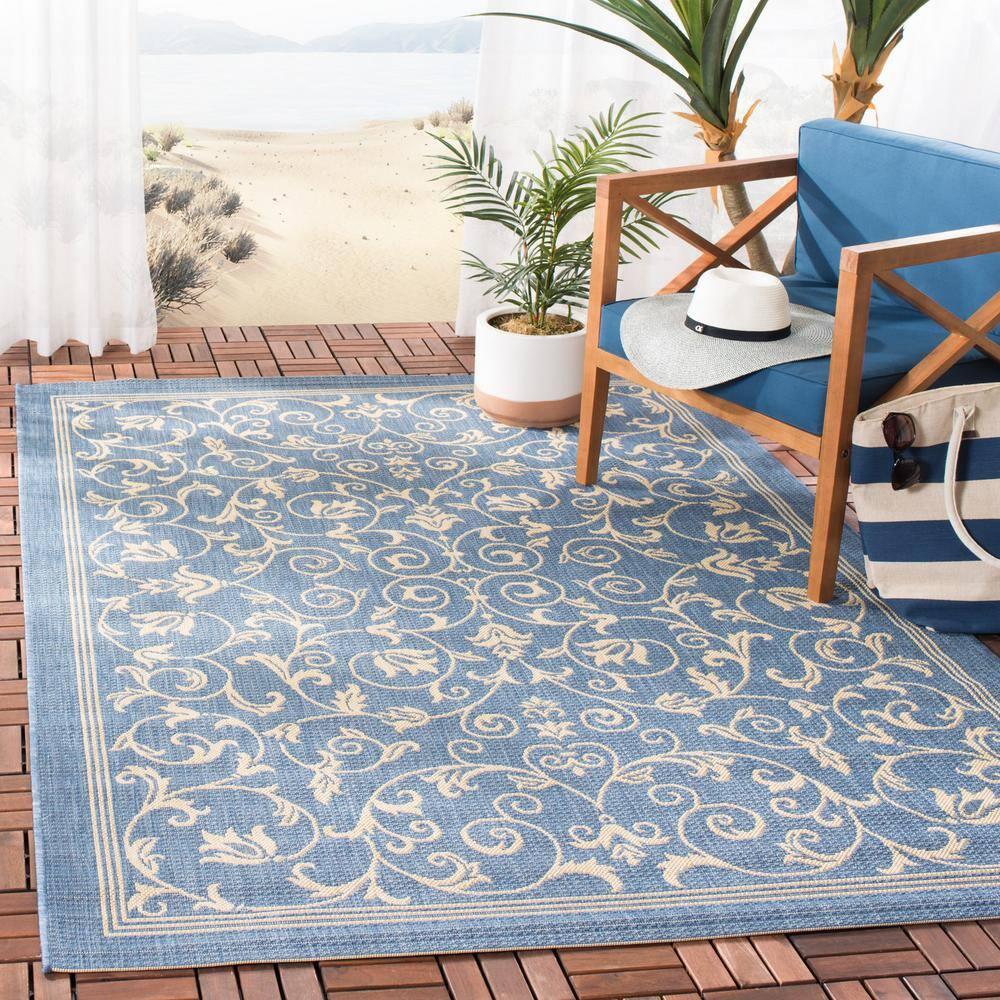 Courtyard CY2098 Power Loomed Indoor and Outdoor Area Rug - Blue/Natural - 9'x12' - Safavieh
