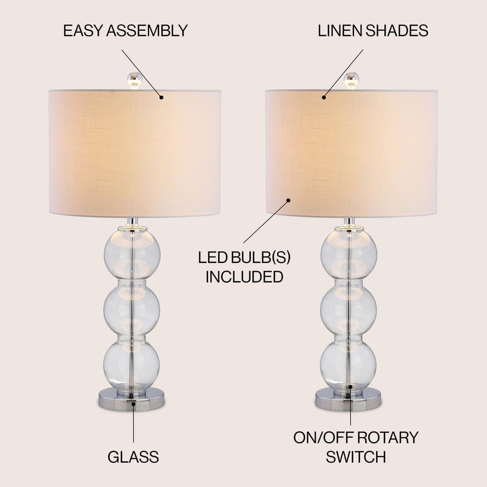 JONATHAN Y JYL1070D-SET2 Bella 27" Glass Triple-Sphere LED Table Lamp, Contemporary, Transitional for living room, dinning room, bedroom, office Bulb Included, Clear/Chrome (Set of 2)