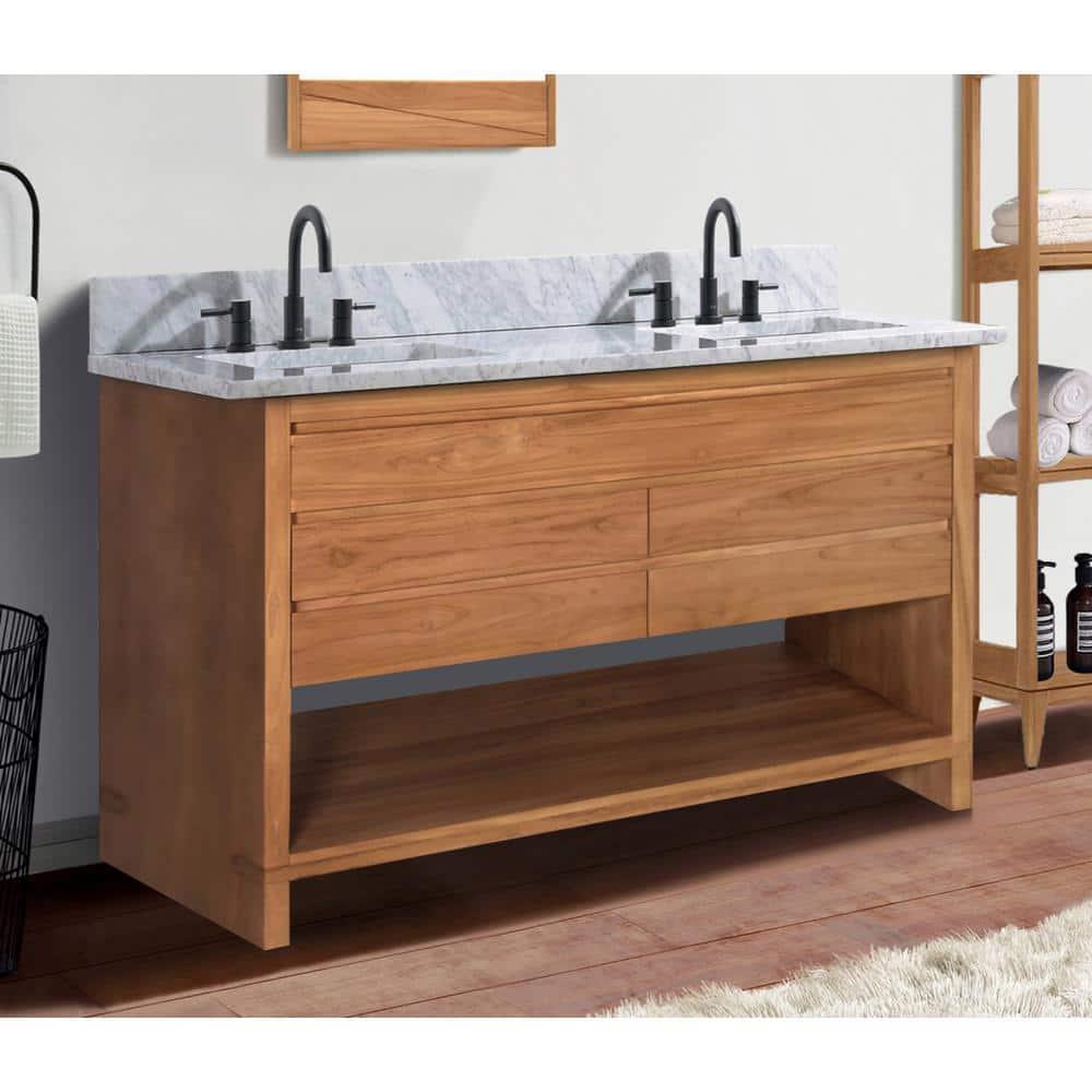 Avanity Kai 49 in. Vanity in Brown Reclaimed Wood with Carrara White Marble Top | Wayfair