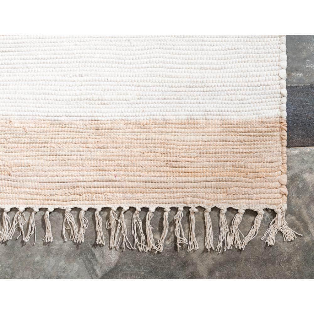 Unique Loom Chindi Rag Collection Area Rug - Striped (6' 1" x 9' Rectangle Beige/Ivory)