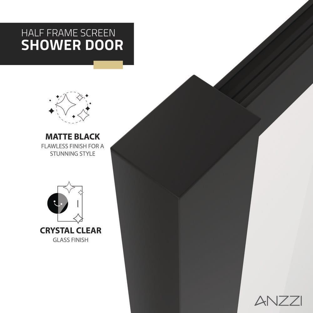 ANZZI Series 34 in. x 78 in. Fixed Frameless Shower Door in Matte Black with Tsunami Guard Tempered Clear Glass