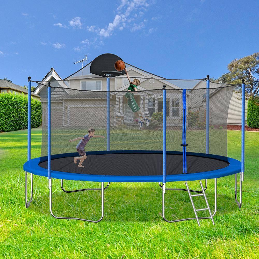 Trampoline Outdoor, 14ft Trampoline with Basketball Hoop, Trampoline Indoor Outdoor with Ladder and Safety Enclosure Net for Kids and Adults