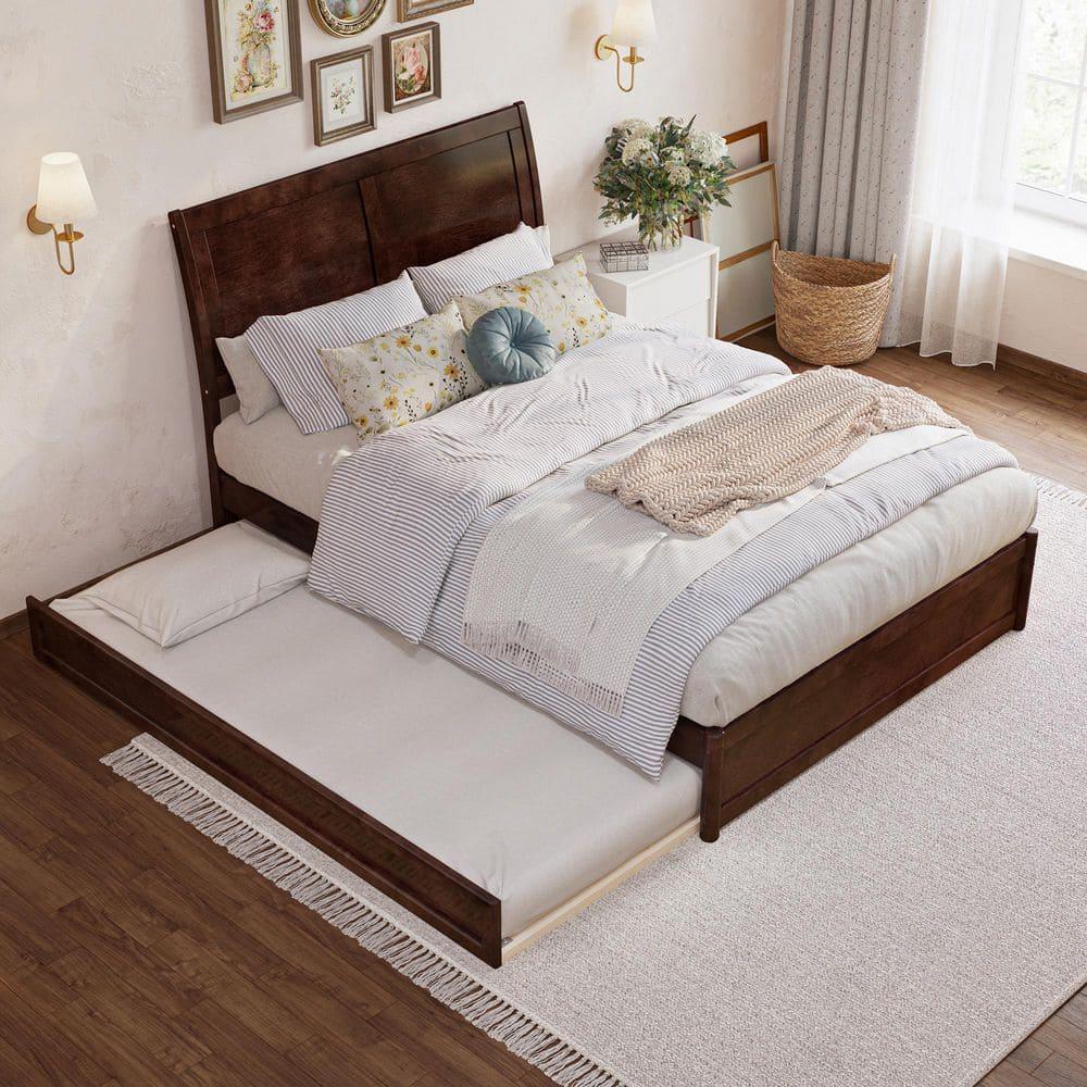 AFI, Andorra Full Platform Bed with Panel Footboard and Twin Trundle, Walnut