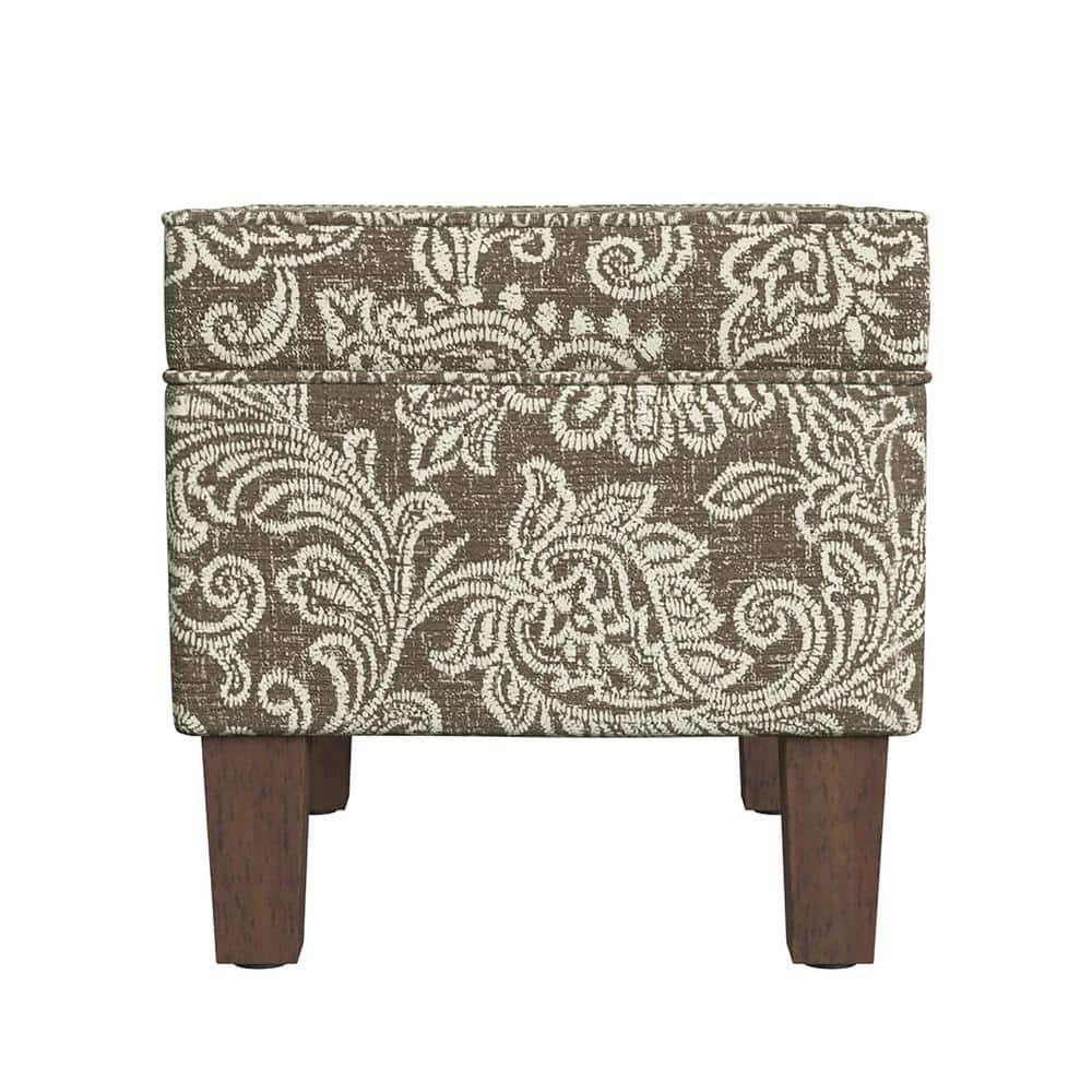 HomePop Medium Storage Ottoman Brown : Upholstered Footstool, Floral Pattern, Hardwood Frame