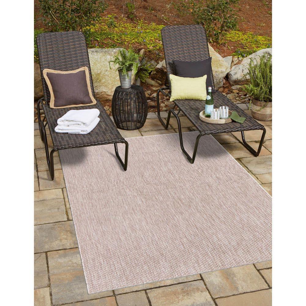 Unique Loom 4' 1 x 6' 1 Rectangle Indoor/Outdoor Solid Beige Area Rug