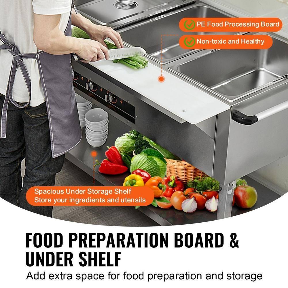 3-Pan Commercial Food Warmer, 3 x 20.6QT Electric Steam Table, 1500W Professional Buffet Catering Food Warmer with 4 Wheels (2 Lockable), Food Grade Stainless Steel Server for Party Restaurant