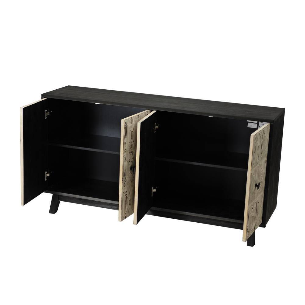 59.84 in. Black and White Elm Wood Vintage Sideboard Cabinet