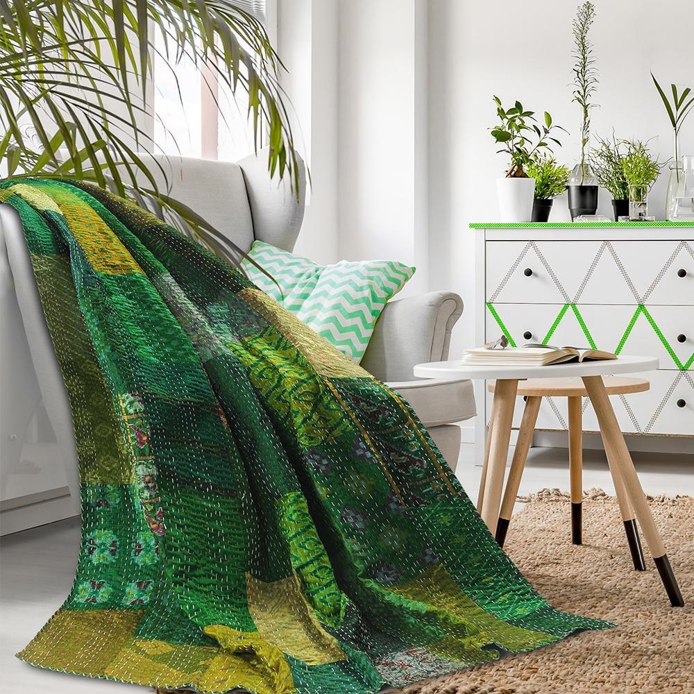 Rajani Home Handmade Kantha Silk Blend Throw Blanket