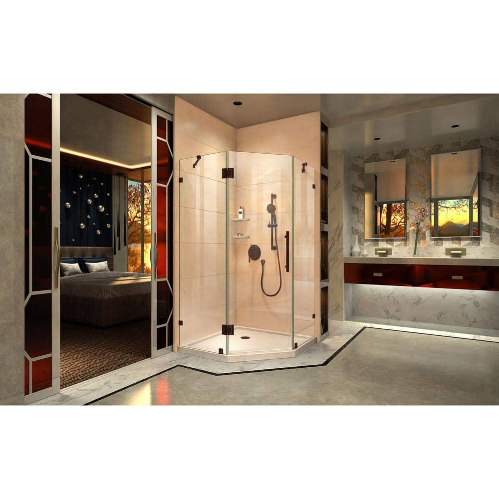 Prism Lux 38" W x 38" D x 74.75" H Frameless Neo-Angle Hinged Shower Enclosure with Base Included