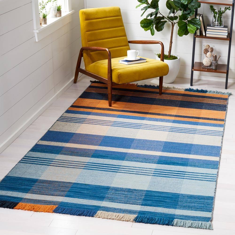 Striped Kilim STK708 Hand Woven Area Rug - Orange/Blue - 3'x5' - Safavieh.