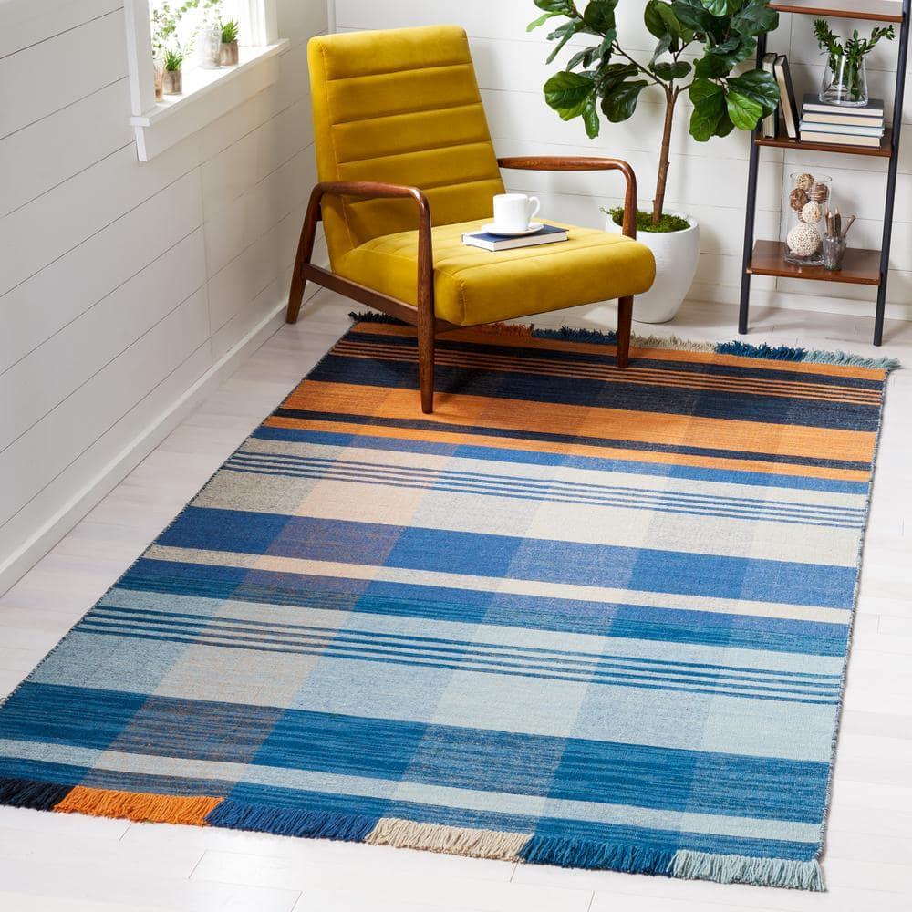 Striped Kilim STK708 Hand Woven Area Rug - Orange/Blue - 6'x6' - Safavieh.