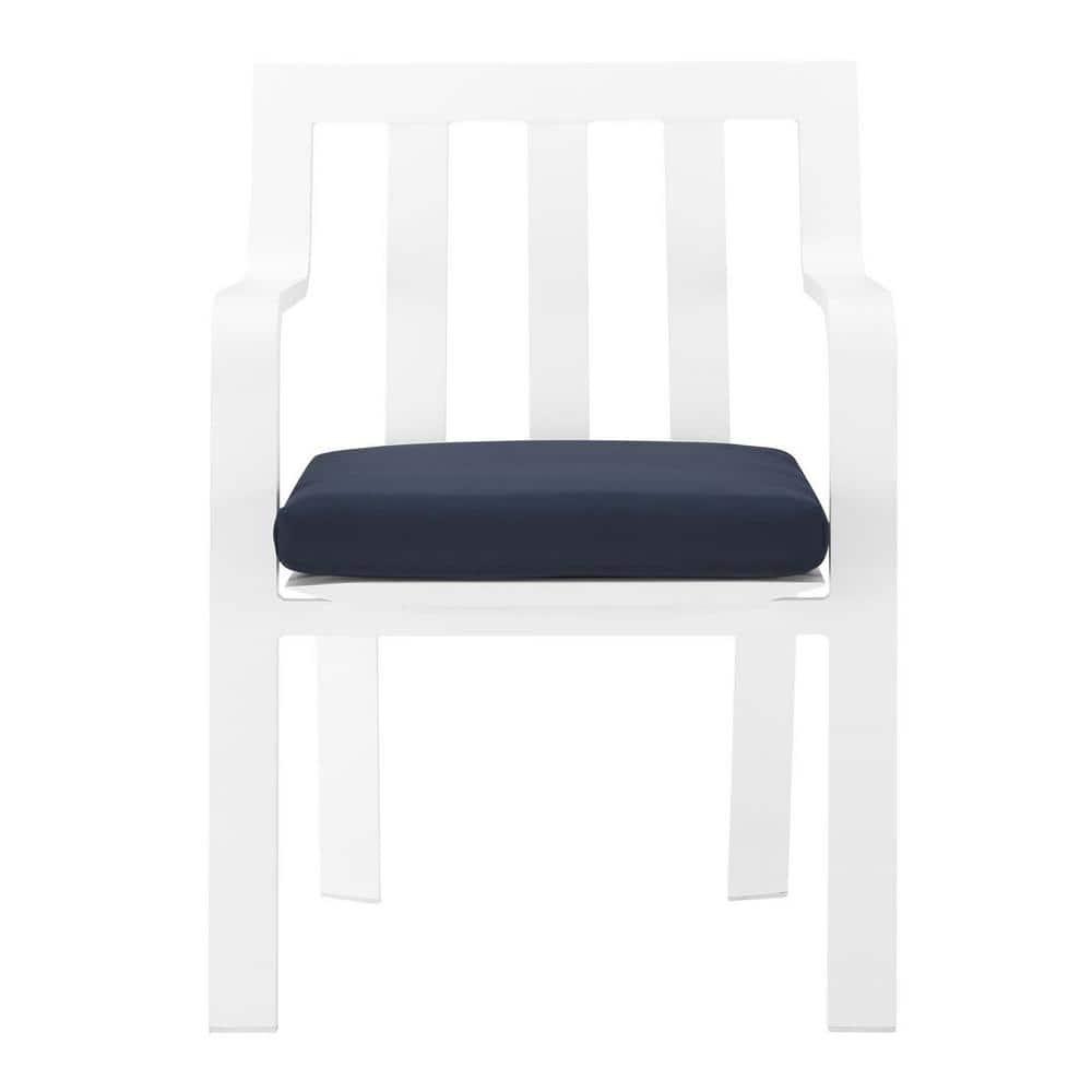 Modway Baxley Stackable Outdoor Patio Aluminum Dining Armchair in White/Navy