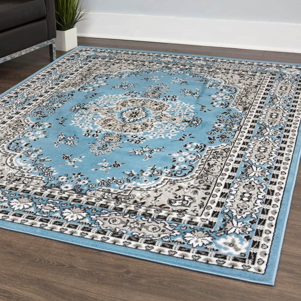 Home Dynamix Premium Sakarya Traditional Medallion Area Rug, Blue/Grey, 9'2"x12'5"