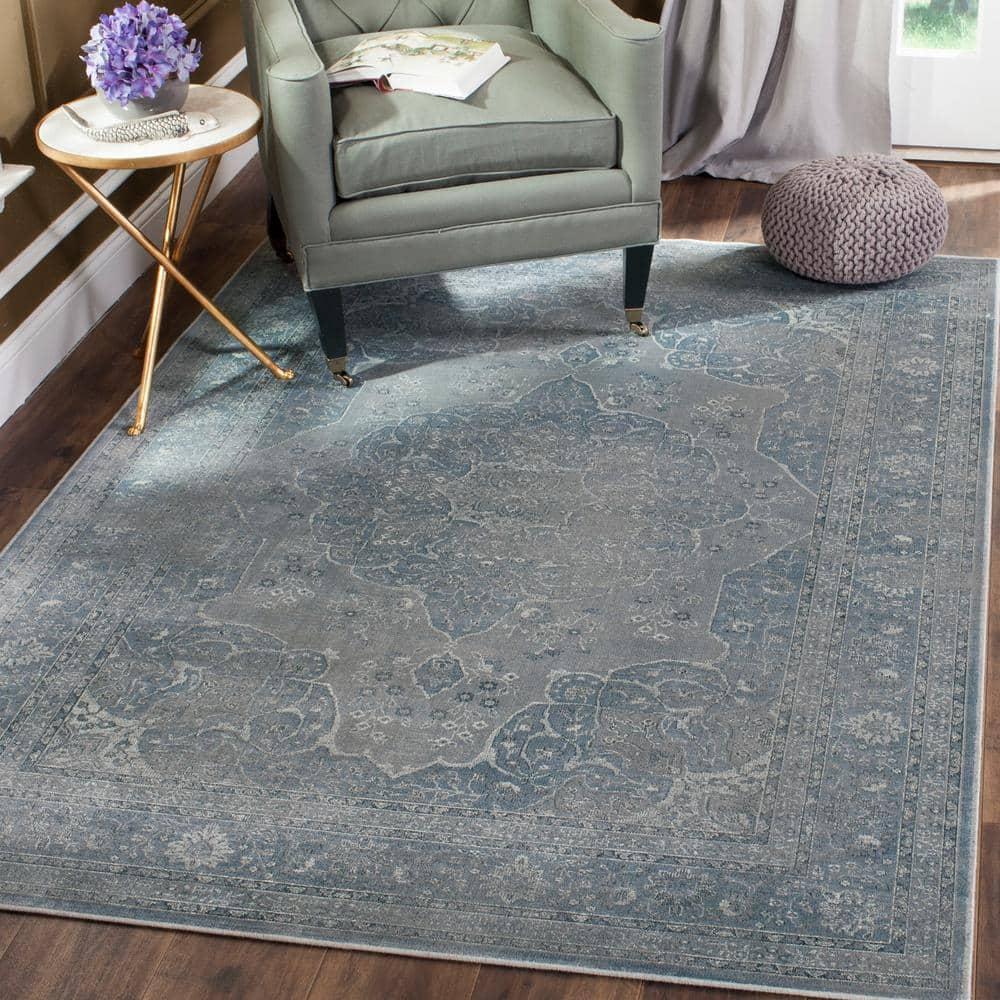 Safavieh Vintage Kerman 8 x 10 (ft) Loomed Synthetic Light Gray/Light Blue Rectangular Indoor Distressed/Overdyed Vintage Area rug