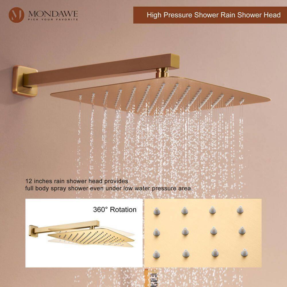 3 Functions Wall Mount Thermostatic Complete Shower System with 6 Body Jets, Rough-in Valve