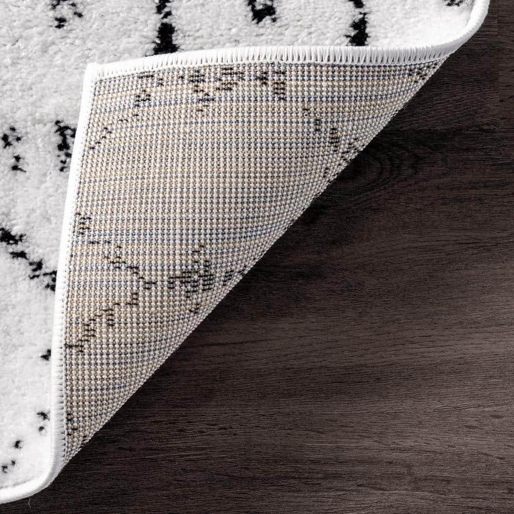 nuLOOM 6' 7" x 9' Moroccan Blythe Area Rug, White and Black, Faded Bohemian Design, Stain Resistant, For Bedroom, Dining Room, Living Room, Hallway, Office, Kitchen, Entryway